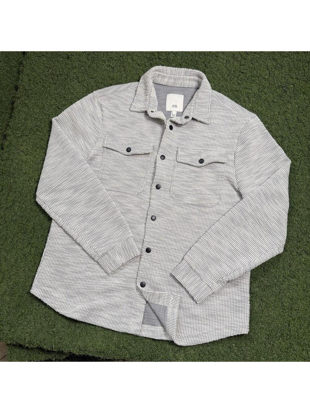 River Island Textured Knit Overshirt Jacket Mens Large Shacket Gray Soft Preppy